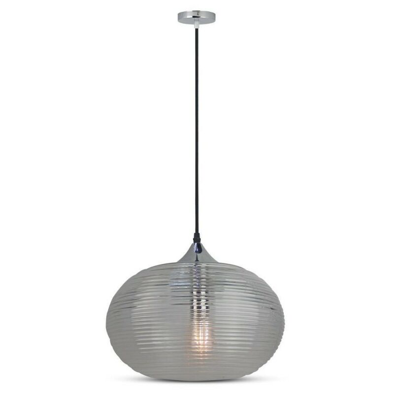 foto del prodotto lampadario led sfera in vetro ondulato e metallo portalampada e27 max 60w v tac