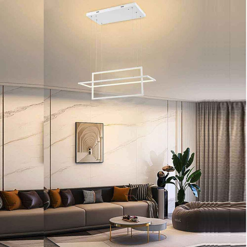 foto del prodotto lampadario led sospensione geometrico 56 watt 2 rettangoli moderno lampada da soffitto 4480lm luce naturale 4000k
