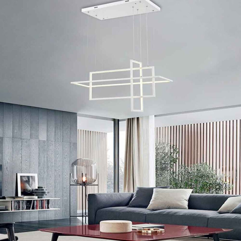foto del prodotto lampadario led sospensione geometrico 76 watt 3 rettangoli moderno lampada da soffitto 6080lm luce bianca fredda 6500k