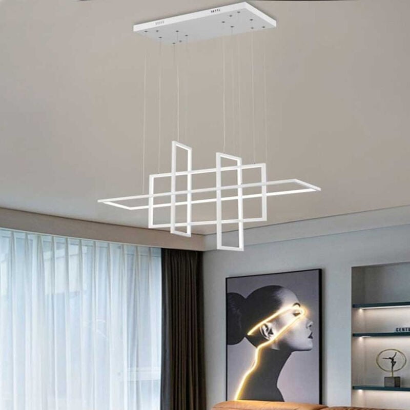 foto del prodotto lampadario led sospensione geometrico 98 watt 4 rettangoli moderno lampada da soffitto 7840lm luce calda 3000k
