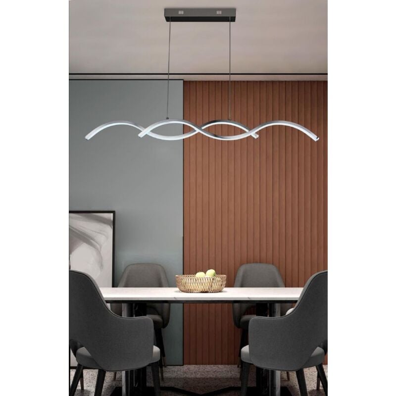 foto del prodotto lampadario led sospeso onda 25w pendente ondulato design moderno bianco argento luce fredda naturale argento 4000k