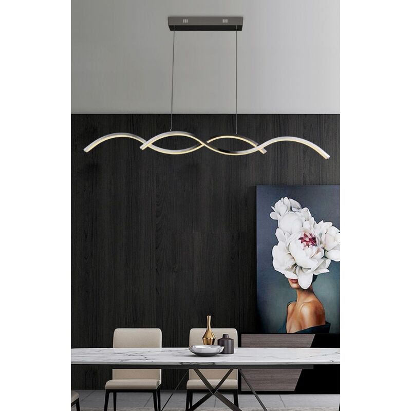 foto del prodotto lampadario led sospeso onda 25w pendente ondulato design moderno bianco argento luce fredda naturale argento 6500k