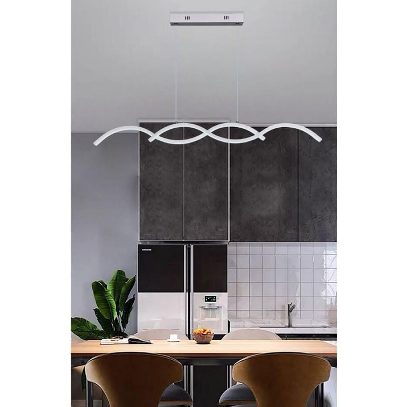 foto del prodotto lampadario led sospeso onda 25w pendente ondulato design moderno bianco argento luce fredda naturale bianco 4000k
