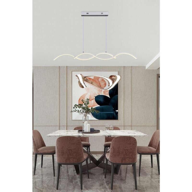 foto del prodotto lampadario led sospeso onda 25w pendente ondulato design moderno bianco argento luce fredda naturale bianco 6500k