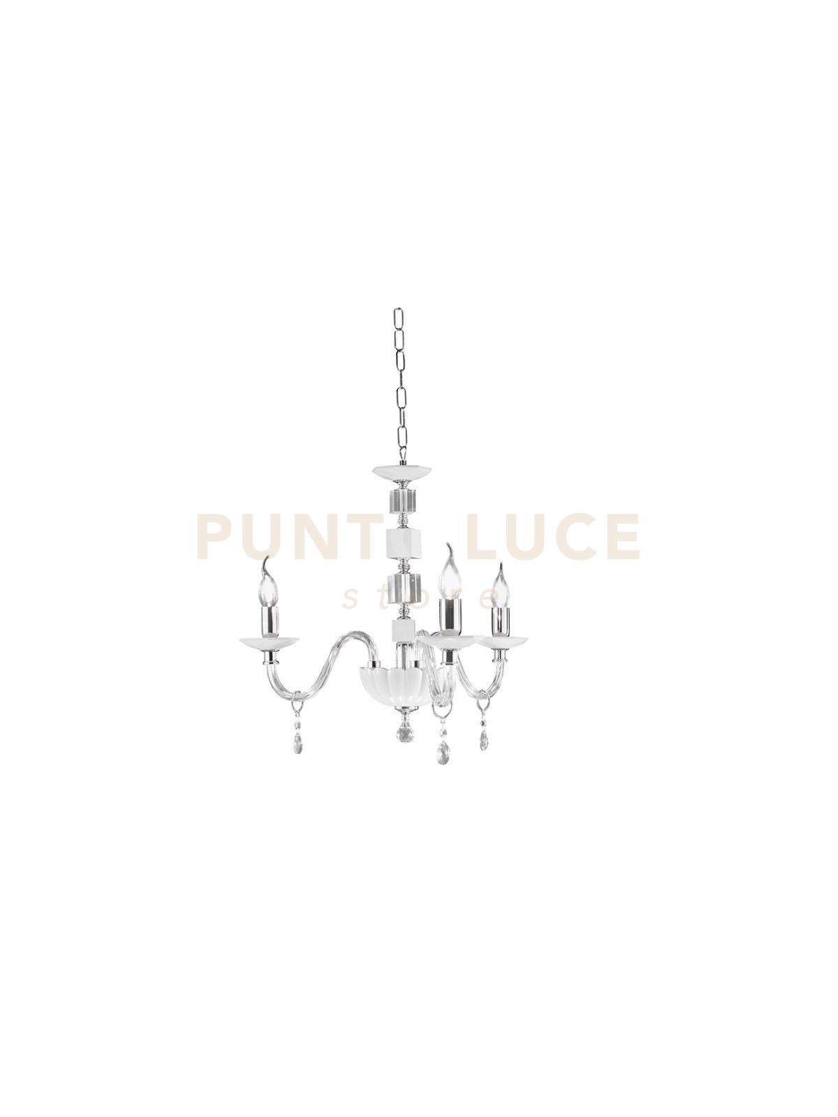 foto del prodotto lampadario livia 3 luci bianco trasparente e cromo attacco e14 d.60cm