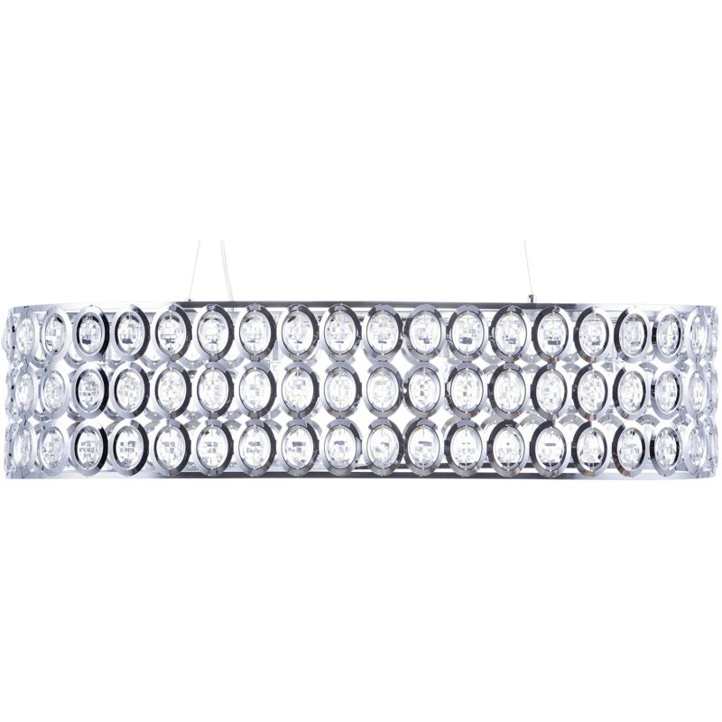foto del prodotto lampadario metallo argento paralume ovale a 4 luci cristalli in acrilico tenna