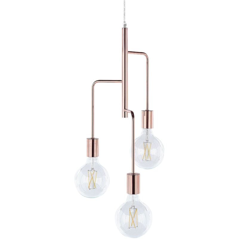 foto del prodotto lampadario metallo color rame 3 luci effetto lampadina incandescenza bogna