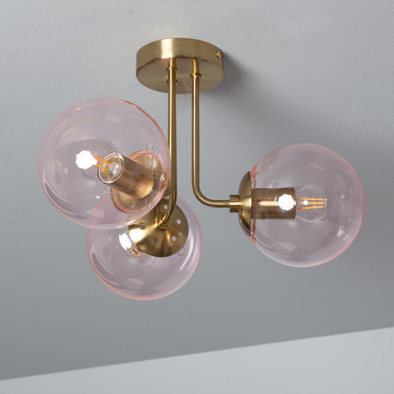 foto del prodotto lampadario metallo e vetro moonlight brass 3 punti luce rosa