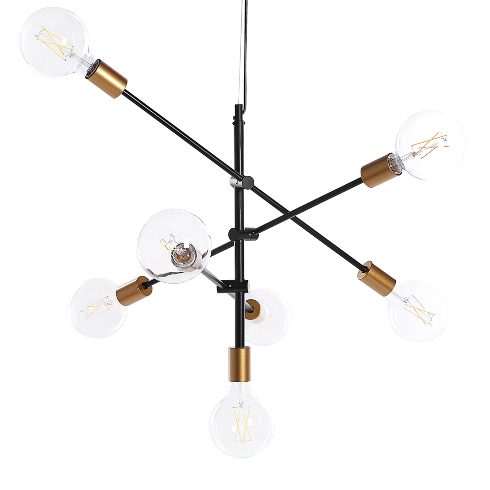 foto del prodotto lampadario metallo nero e dorato a 7 luci lampada sospesa design industriale