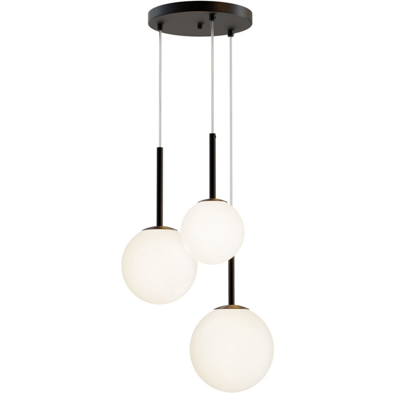 foto del prodotto lampadario minimal basic form in metallo nero 3 luci e diffusori bianchi
