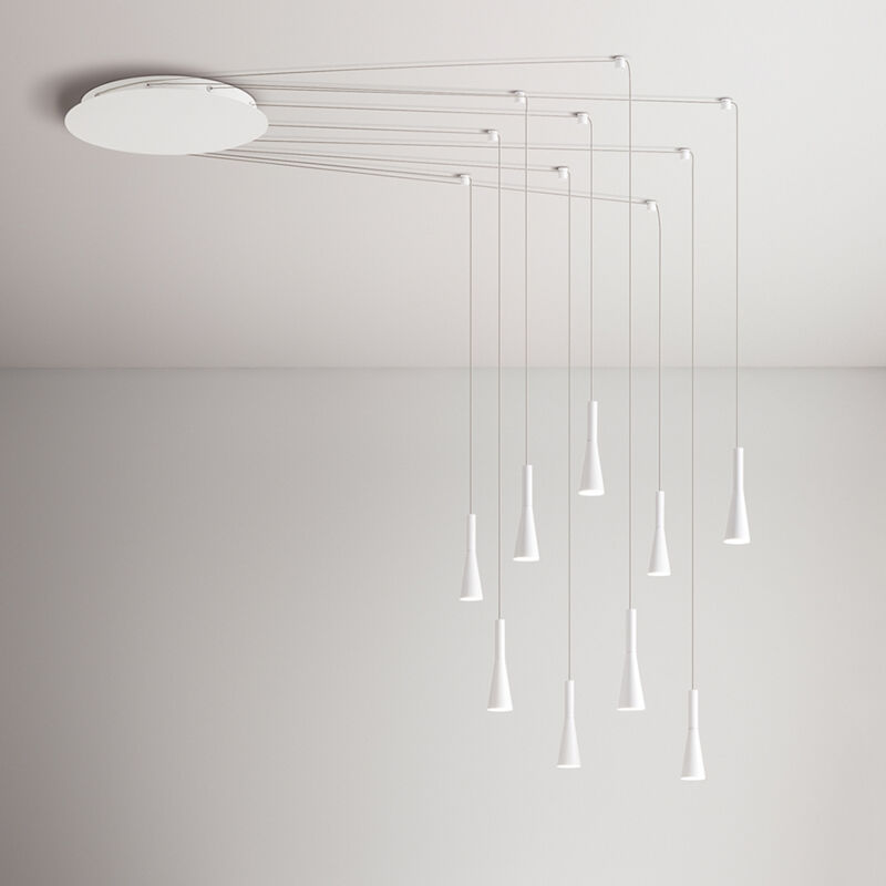 foto del prodotto lampadario minimal cone metallo bianco acrilico 9 luci led 7w 3000k