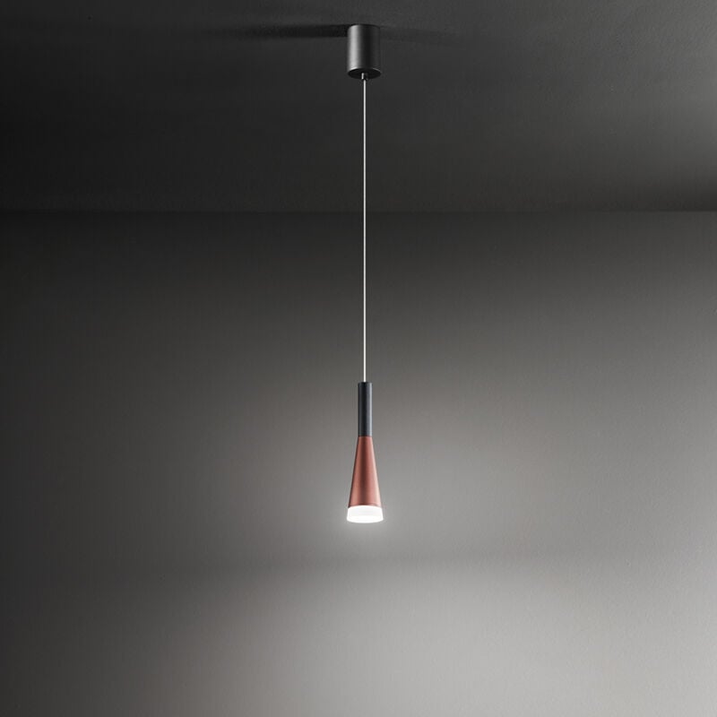 foto del prodotto lampadario minimal cone metallo oro acrilico nero 7 luci led 7w 3000k