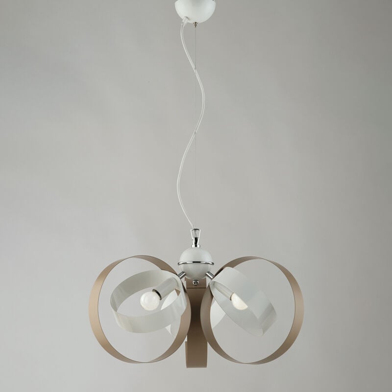 foto del prodotto lampadario moderno 3 luci cerchi ferro bianco e tortora serie bolla