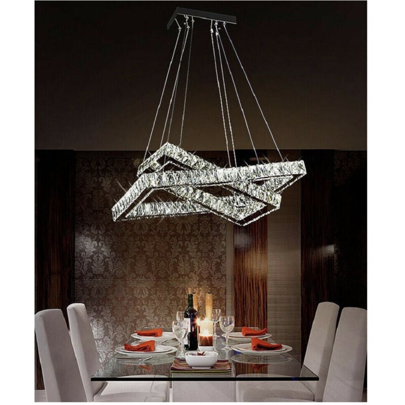 foto del prodotto lampadario moderno a led 48w con cristalli luce bianchissima 6500k b12 trade shop traesio