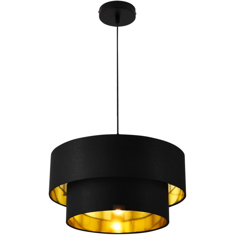 foto del prodotto lampadario moderno a sospensione 60 w in metallo e tessuto diametro 40 cm oro nero