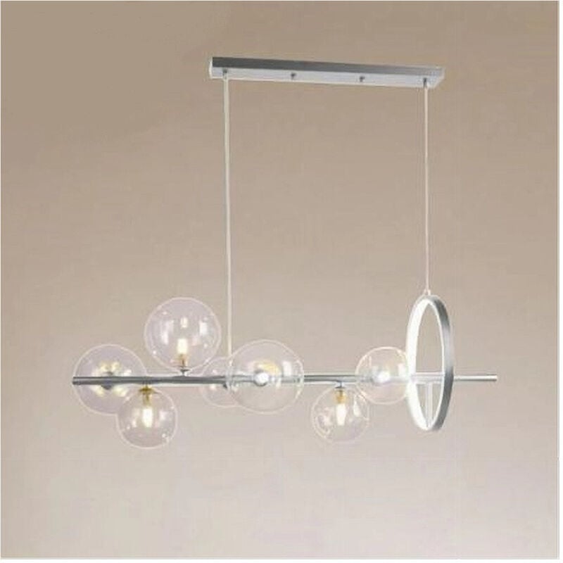 foto del prodotto lampadario moderno a sospensione argento 7 sfere g9 bolle in vetro con cerchio 71690 - - trade shop traesio