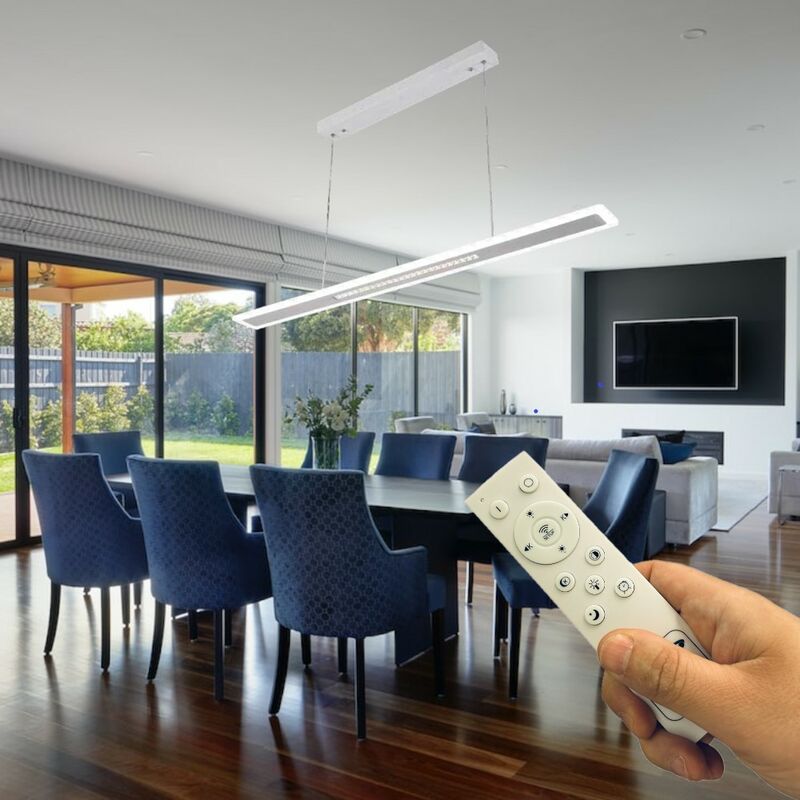 foto del prodotto lampadario moderno a sospensione bianco luci a led dimmerabile timer cambia 3 colori con telecomando