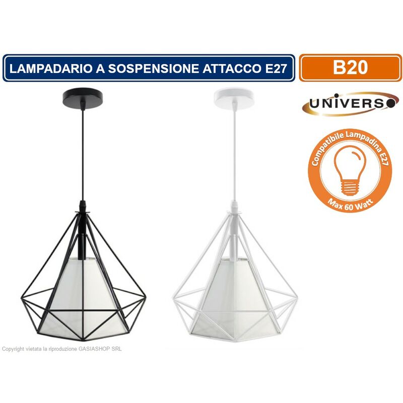 foto del prodotto lampadario moderno a sospensione con paralume in metallo traforato attacco e27 bianco nero colore bianco