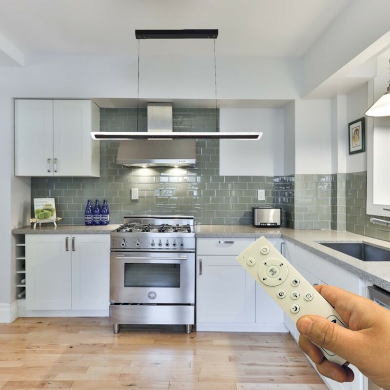 foto del prodotto lampadario moderno a sospensione nero luci a led dimmerabile timer cambia 3 colori con telecomando