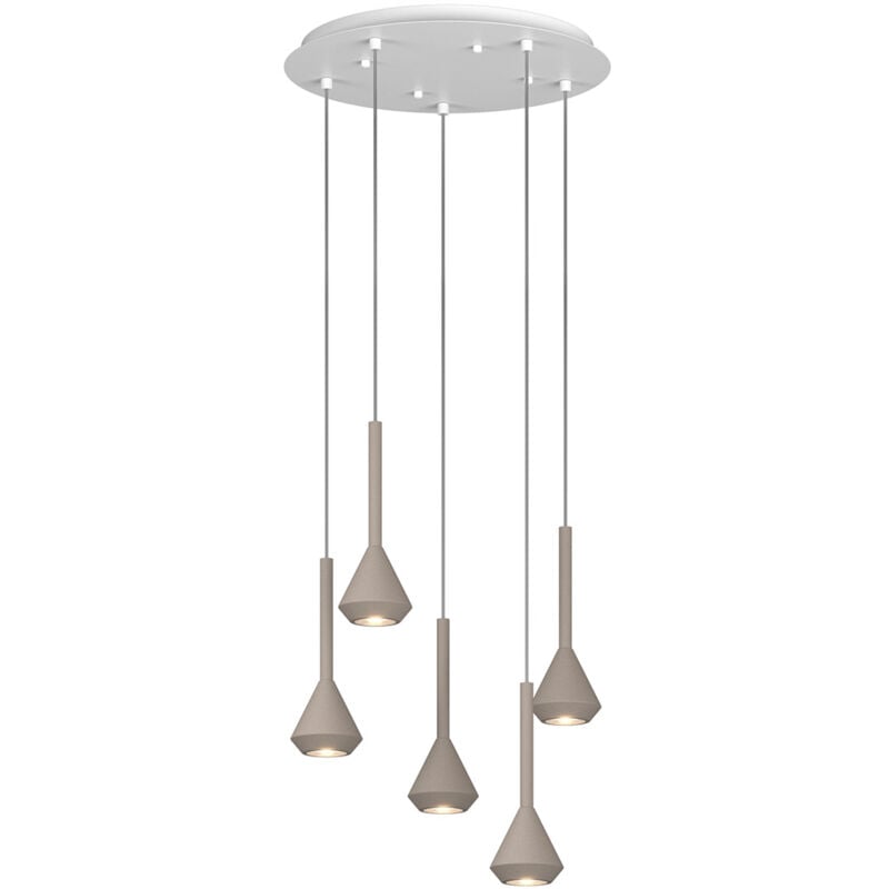 foto del prodotto lampadario moderno aygo tondo metallo bianco e sabbia 5 luci gu10