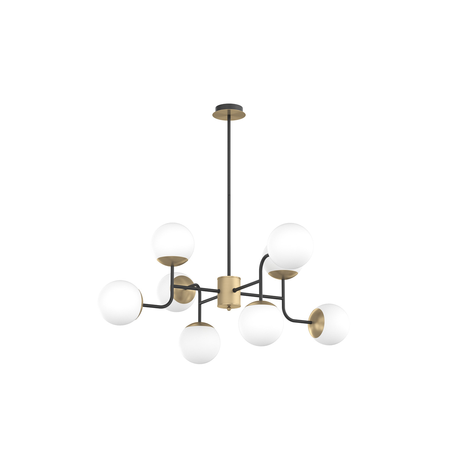 foto del prodotto lampadario moderno clear metallo nero e ottone vetro bianco 8 luci e27