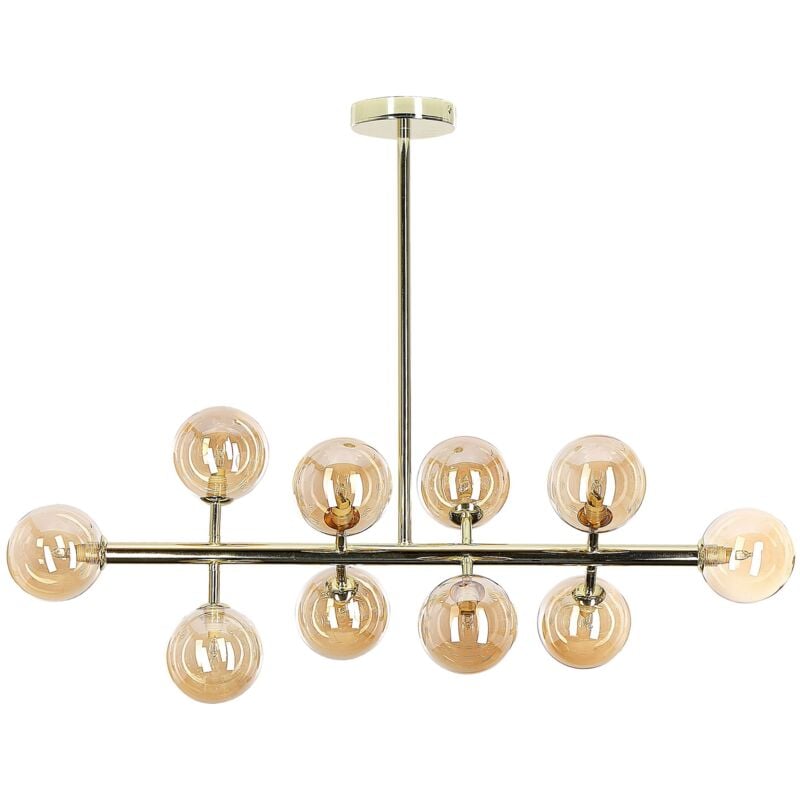 foto del prodotto lampadario moderno con 10 luci in acciaio color oro ramis