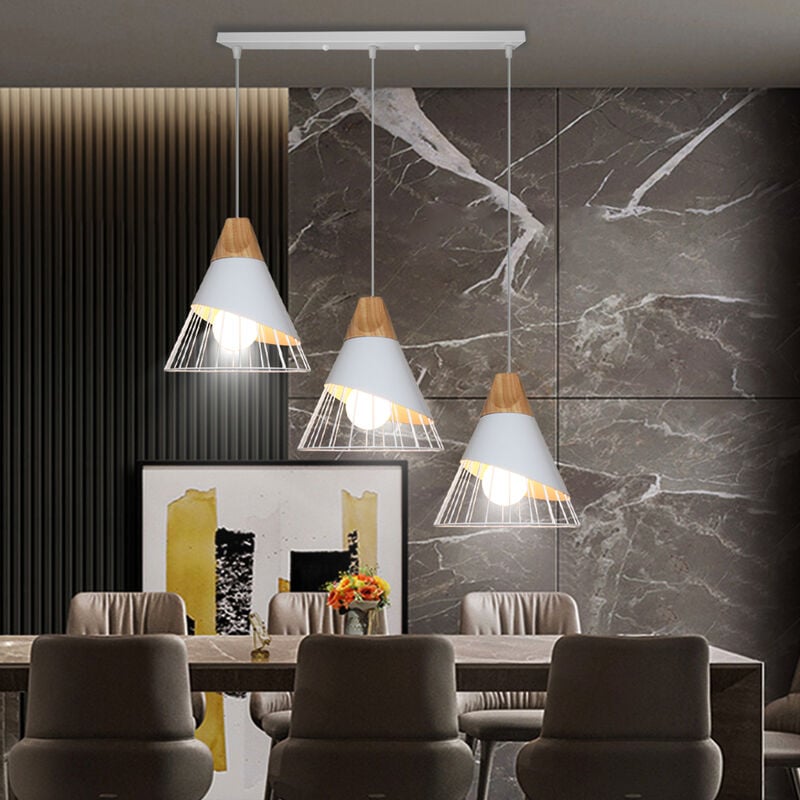 foto del prodotto lampadario moderno industriale lampada a sospensione 3 luci e27 lampada a forma di badminton in metallo legno per cucina soggiorno camera da letto