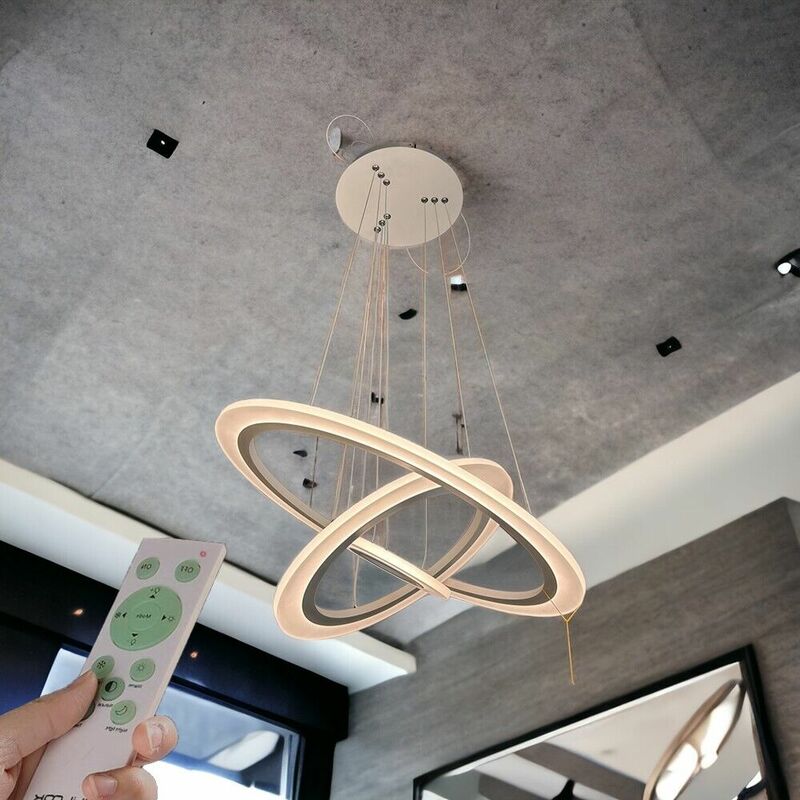 foto del prodotto lampadario moderno led a sospensione 3 cerchi regolabile telecomando dimmerabile