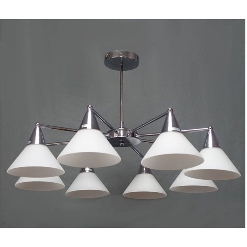 foto del prodotto lampadario moderno led a sospensione a 8 bracci con coppe vetro lampada luce e14 00897 - - trade shop traesio