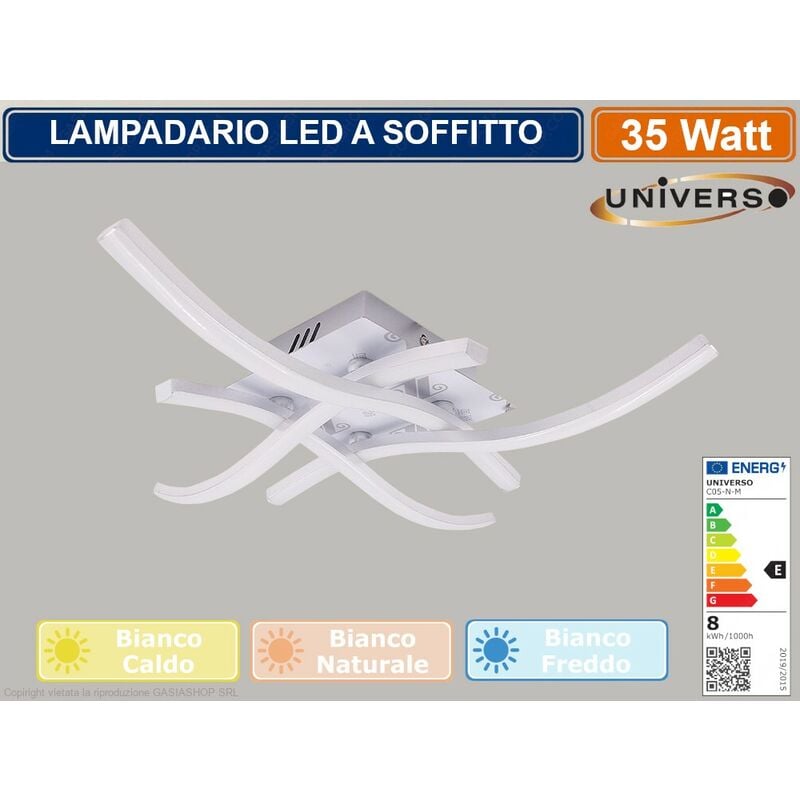 foto del prodotto lampadario moderno led plafoniera da soffitto luce fredda 35w onda rami