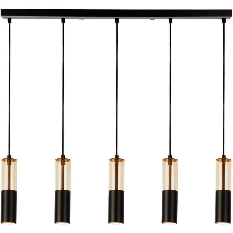 foto del prodotto lampadario moderno merrygold acciaio nero ambra 5 luci gu10