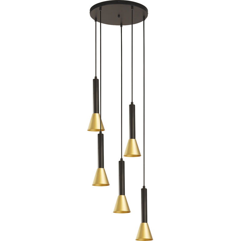 foto del prodotto lampadario moderno signal acciaio nero oro 5 luci gu10