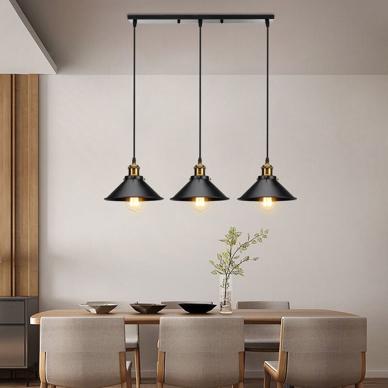 foto del prodotto lampadario nero industriale retr vintage e27 22cm lampadario a soffitto 3 luci per corridoio, camera da letto, soggiorno