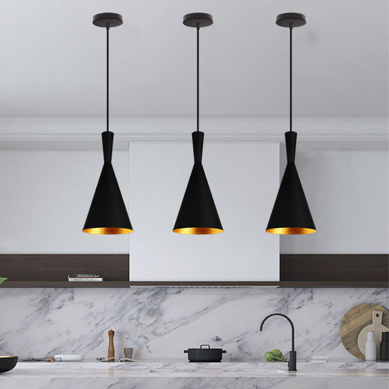 foto del prodotto lampadario nero retr lampada a sospensione paralume semplice art decorare per sala da pranzo cucina camera da letto soggiorno barra 3 pezzi