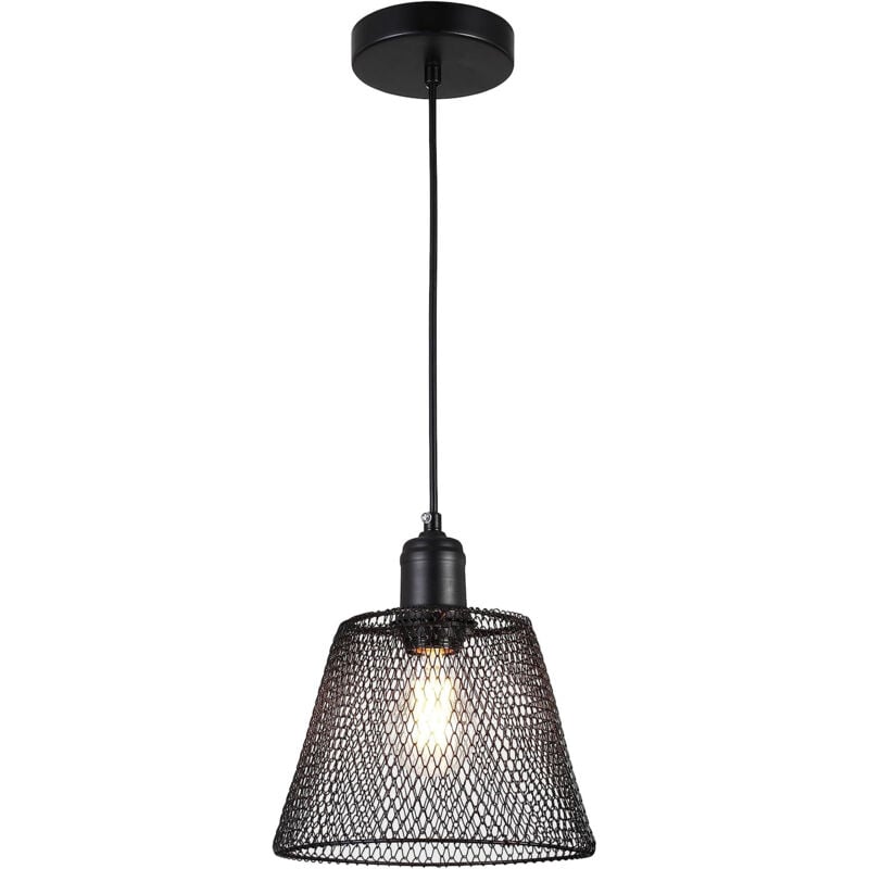 foto del prodotto lampadario nero sospensione diametro 210mm e27 presa con cavo 1.1m ideale illuminazione interna sospensione lampadario