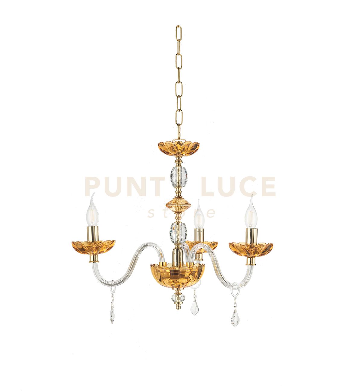 foto del prodotto lampadario patricia 3 luci attacco e14 colore ambra d.65cm