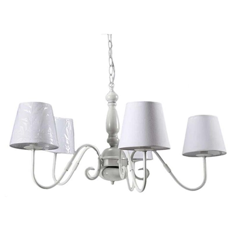foto del prodotto lampadario pendente con 5 luci in colore bianco e paralume cotone 75 cm