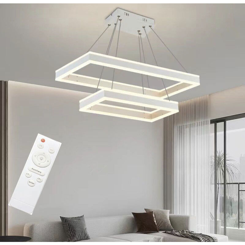 foto del prodotto lampadario plafoniera a sospensione led illuminazione interni cambia 3 luci 64w con telecomando dimmerabile