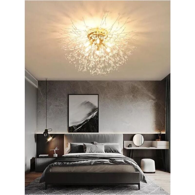 foto del prodotto lampadario plafoniera g9 fili in acciaio con cristalli stile moderno pn13o
