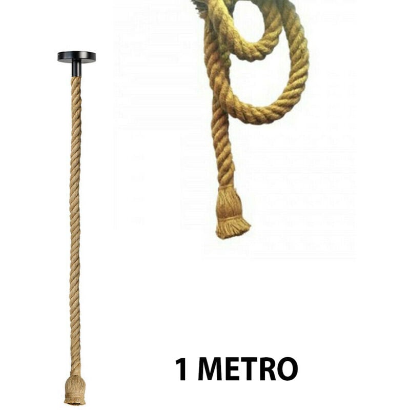 foto del prodotto lampadario portalampada a sospensione corda canapa 1m da soffitto vintage e27