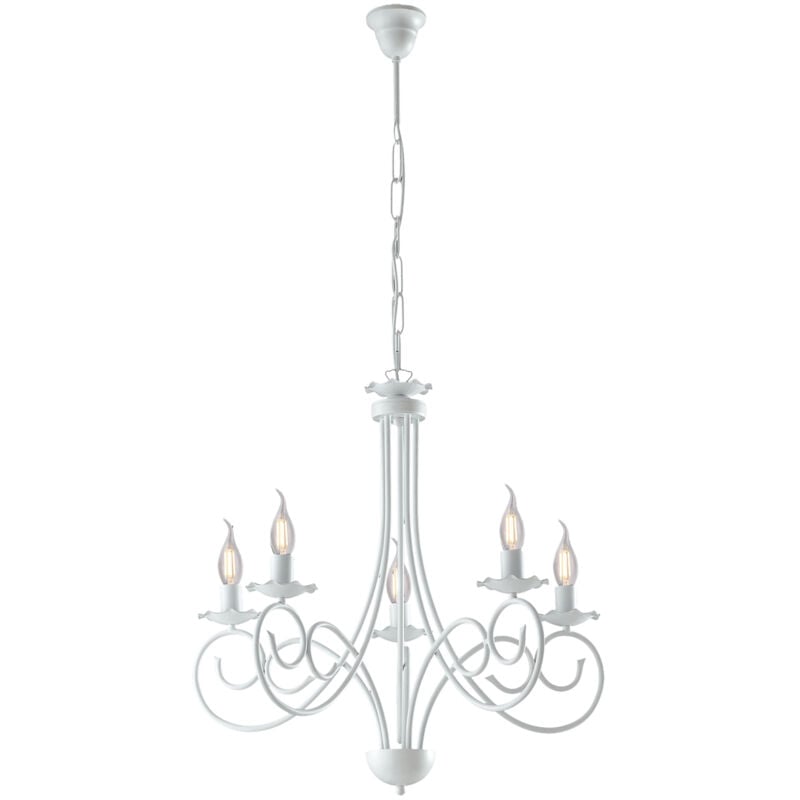 foto del prodotto lampadario provenzale candelabro alma 5 luci ferro battuto bianco shabby