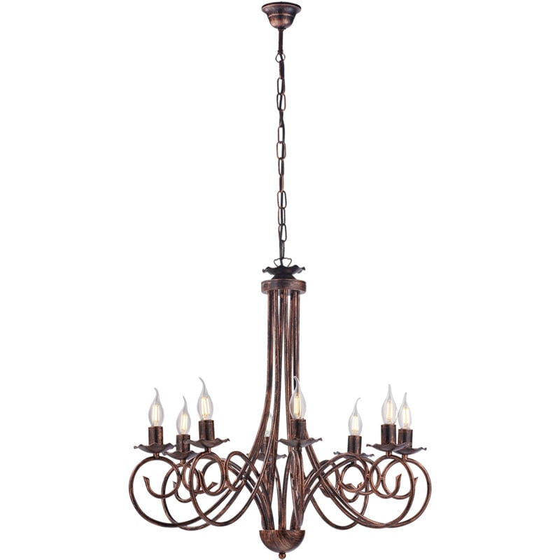 foto del prodotto lampadario provenzale candelabro alma 8 luci ferro battuto nero e rame