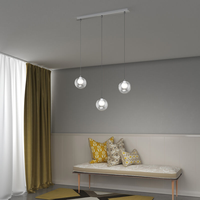 foto del prodotto lampadario rettangolare contemp inside metallo cromo vetro bianco 3 luci g9