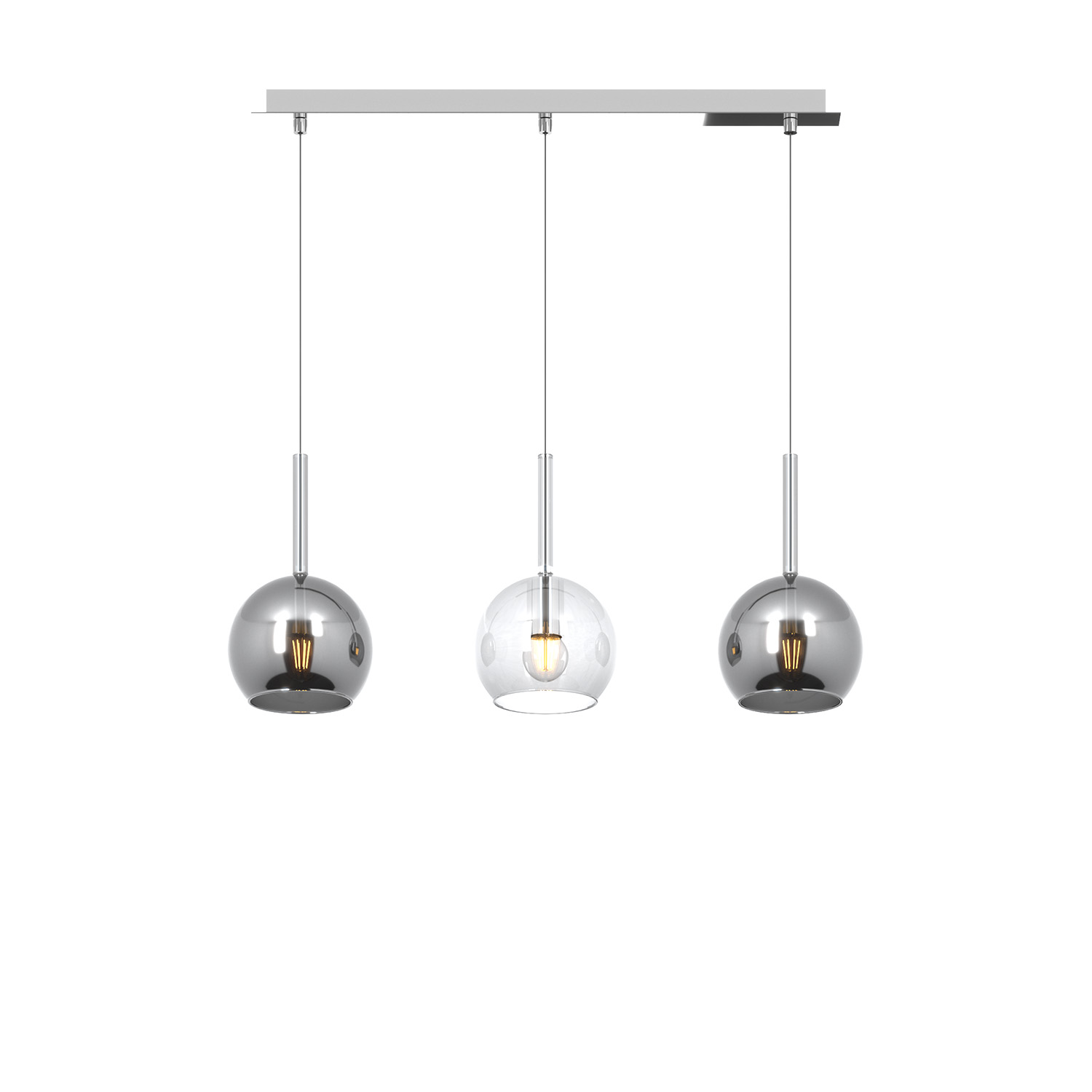foto del prodotto lampadario rettangolare future metallo cromo vetro trasp cromo 3 luci e27