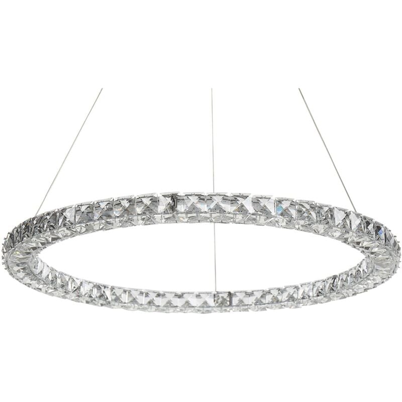foto del prodotto lampadario rotondo cristallo e metallo argento con led integrati magat