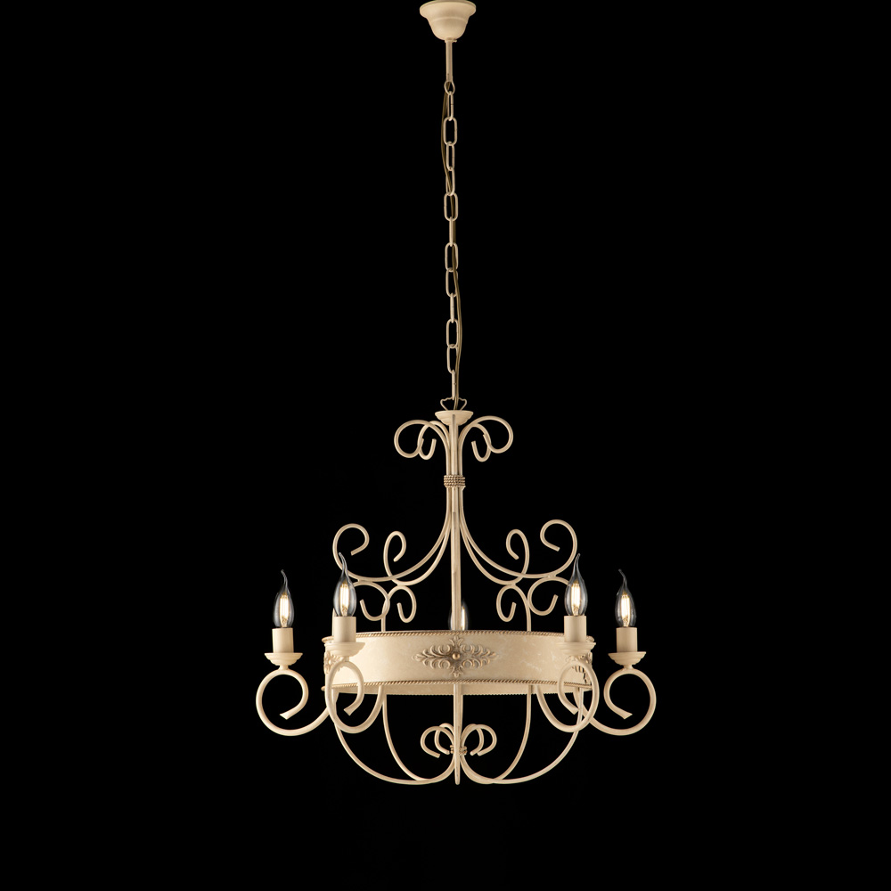 foto del prodotto lampadario rustico baltimora metallo avorio oro 5 luci e14