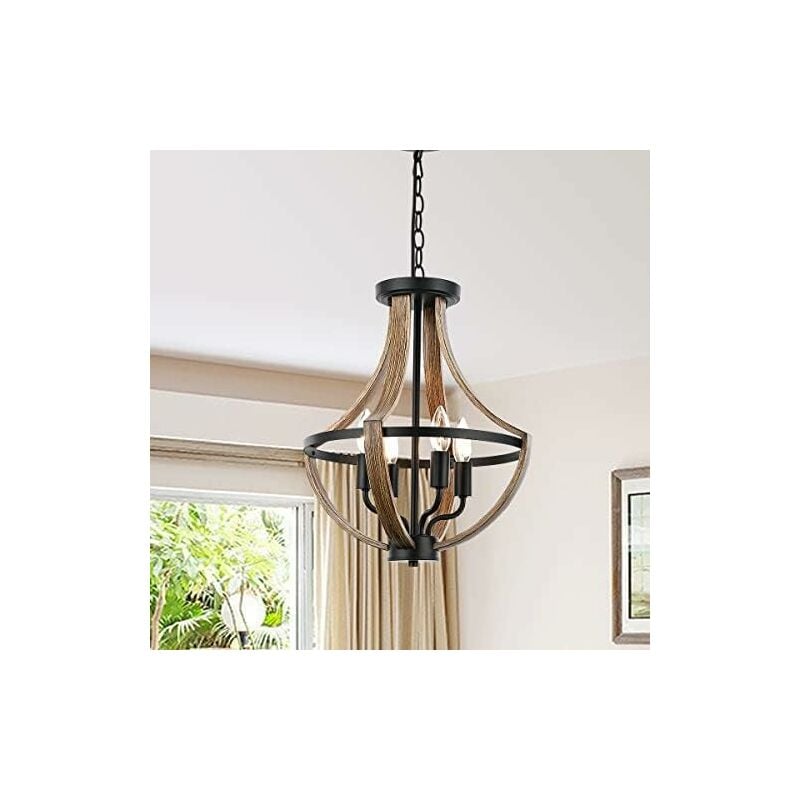 foto del prodotto lampadario rustico famrhouse, 15 4 luci a sospensione regolabile in altezza, lampada da soffitto convertibile vintage a filo per sala da pranzo