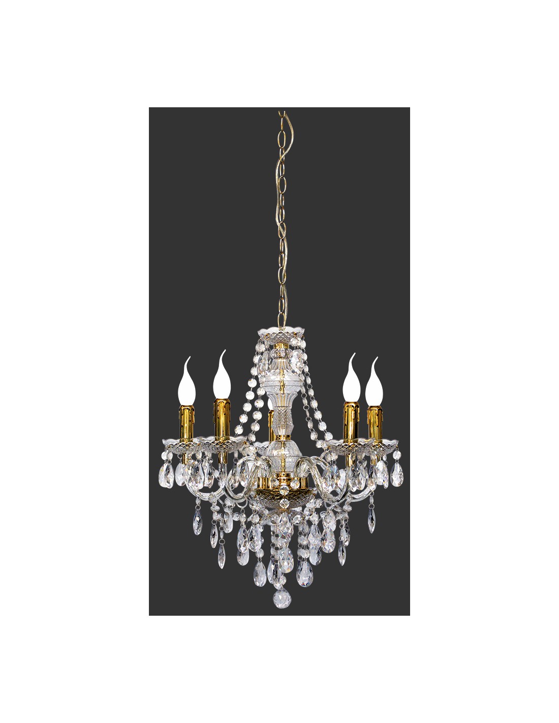foto del prodotto lampadario sala da pranzo con bracci l ster classico 5 luci ottone con pendenti trio lighting