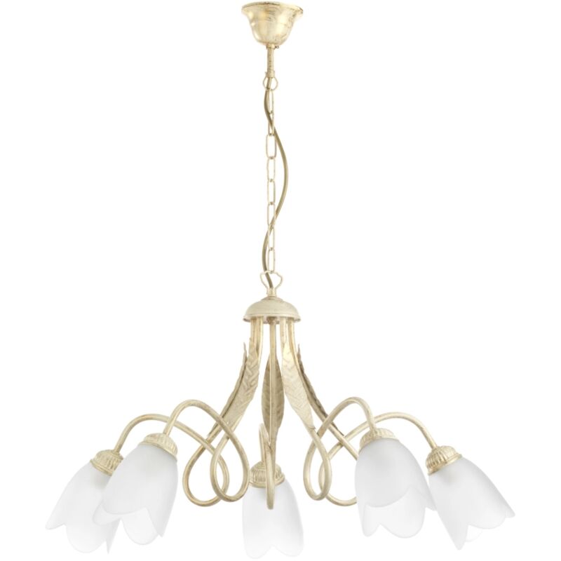 foto del prodotto lampadario shabby 5 luci metallo color avorio, e14