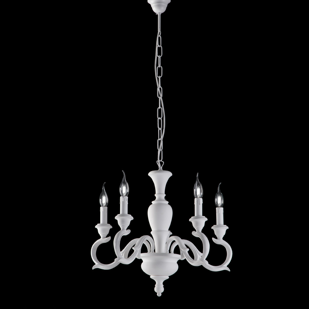 foto del prodotto lampadario shabby chic fiorenza legno bianco 5 luci e14